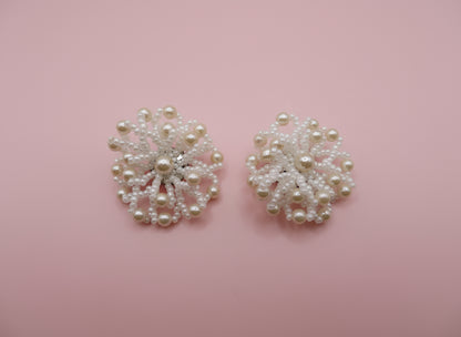 Vintage Beaded Pearl Flower Clip On Earrings