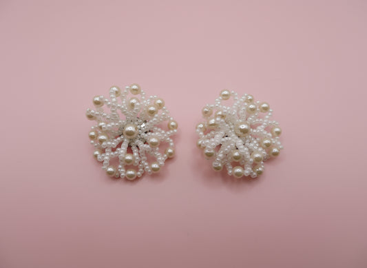 Vintage Beaded Pearl Flower Clip On Earrings