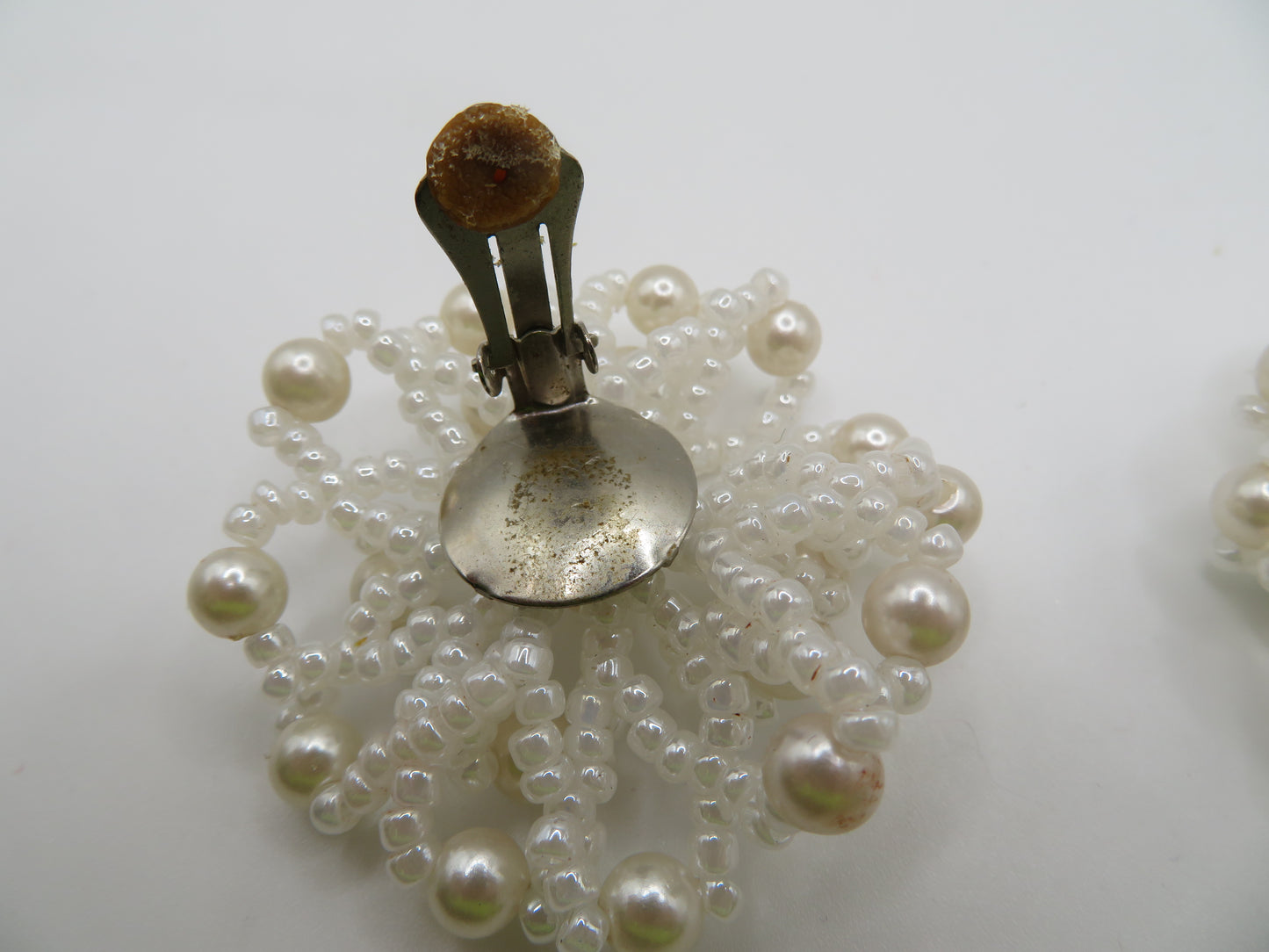 Vintage Beaded Pearl Flower Clip On Earrings