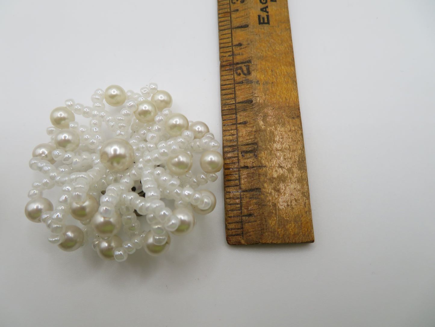 Vintage Beaded Pearl Flower Clip On Earrings