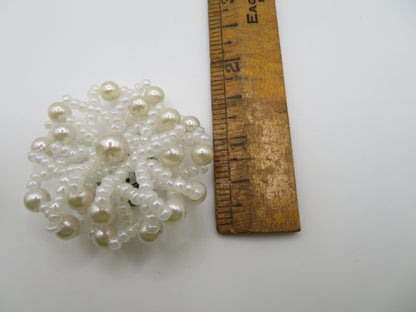Vintage Beaded Pearl Flower Clip On Earrings