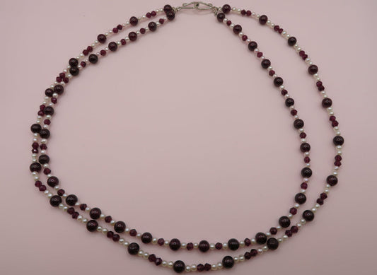 Vintage Double Strand Garnet and Pearl Necklace