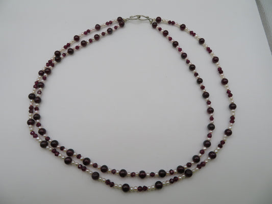 Vintage Double Strand Garnet and Pearl Necklace