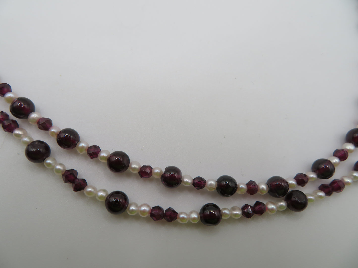 Vintage Double Strand Garnet and Pearl Necklace