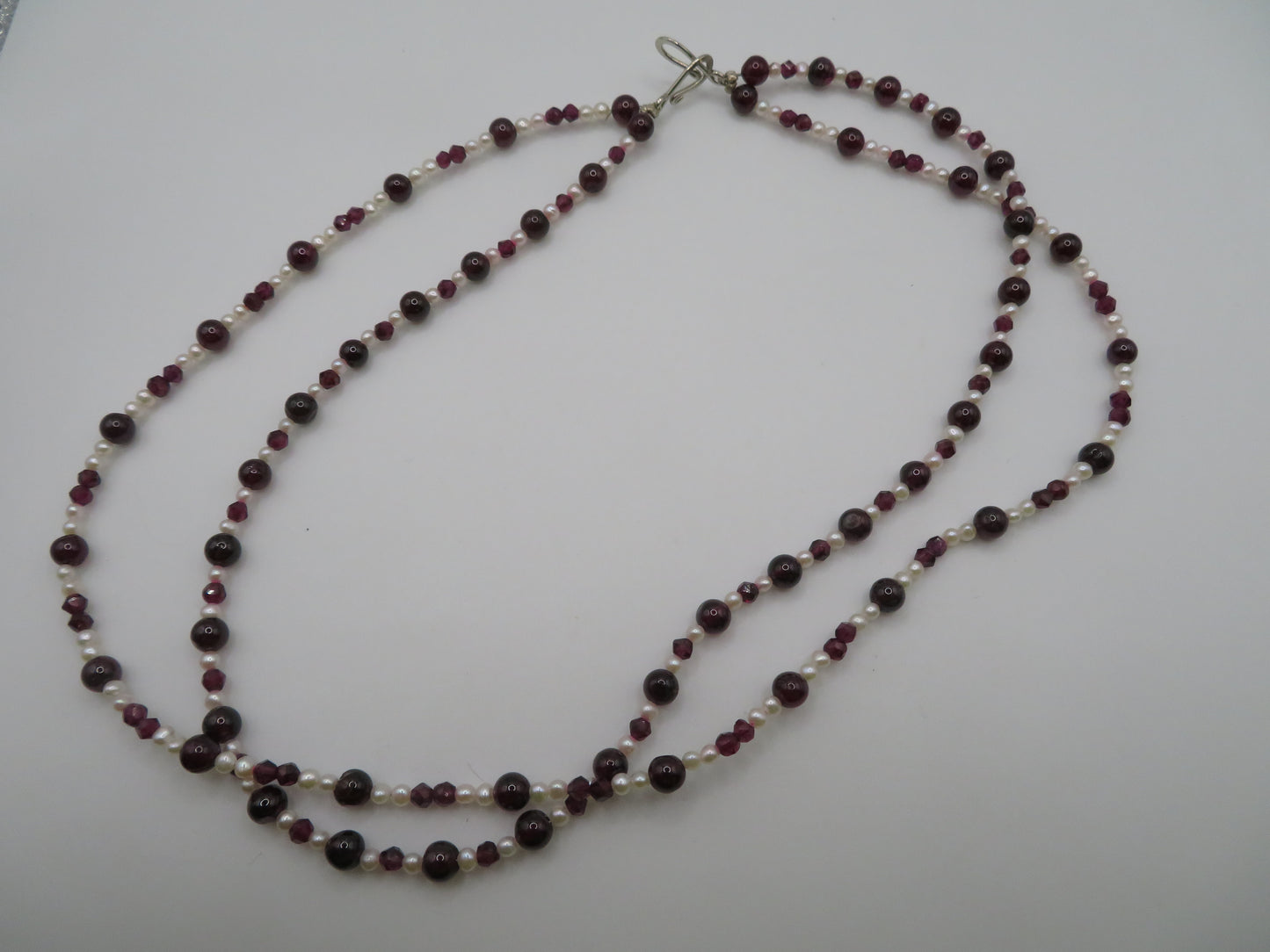 Vintage Double Strand Garnet and Pearl Necklace
