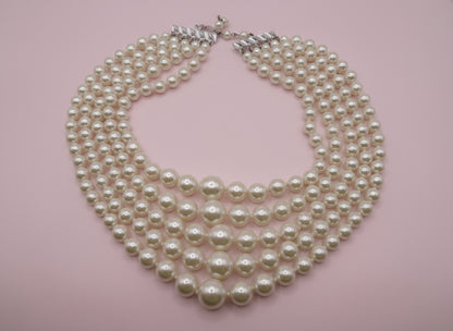 Vintage Chunky 5-Strand Pearl Collar Necklace