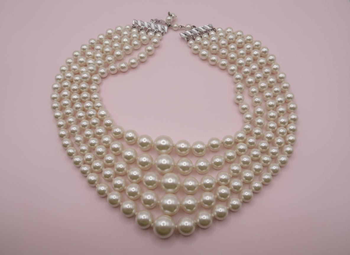 Vintage Chunky 5-Strand Pearl Collar Necklace