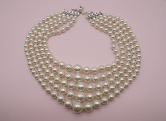 Vintage Chunky 5-Strand Pearl Collar Necklace