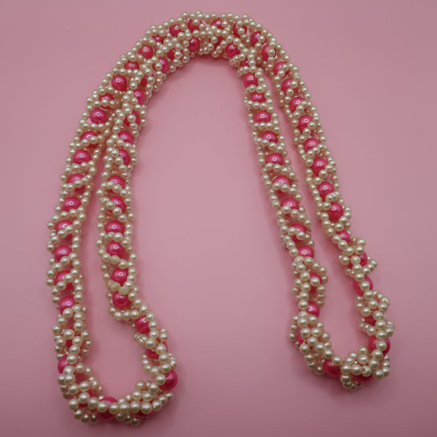 Vintage Chunky Pink Pearl Woven Necklace