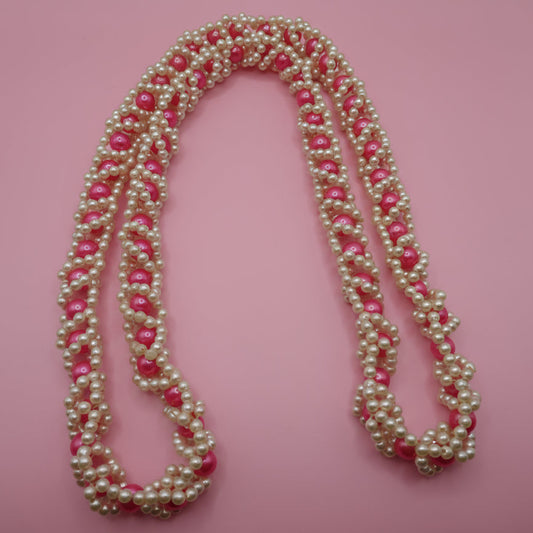 Vintage Chunky Pink Pearl Woven Necklace
