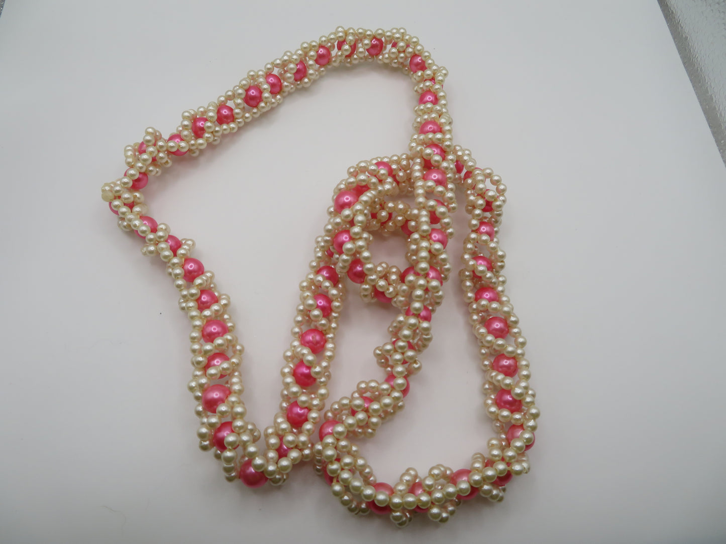 Vintage Chunky Pink Pearl Woven Necklace