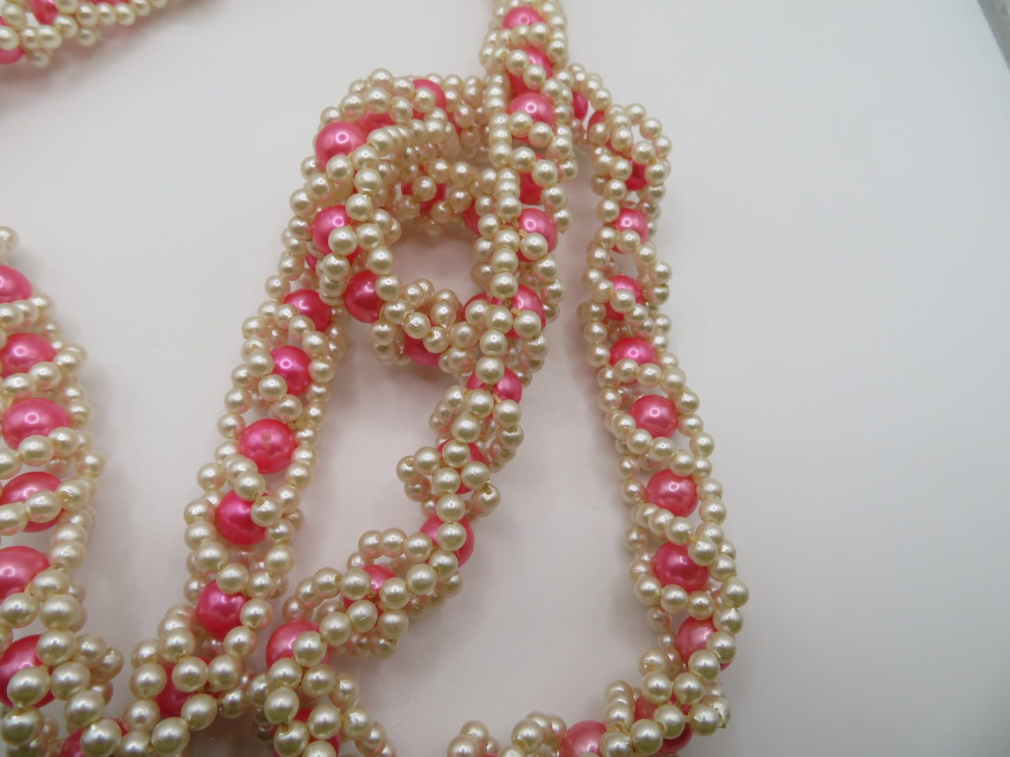 Vintage Chunky Pink Pearl Woven Necklace
