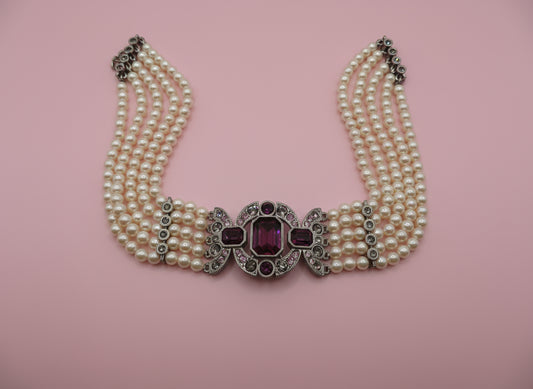Vintage Decadent Princess 5-Strand Pearl Crystal Choker
