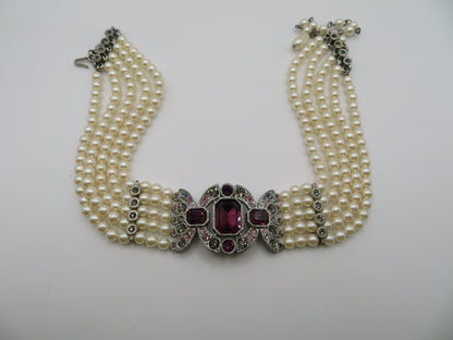 Vintage Decadent Princess 5-Strand Pearl Crystal Choker