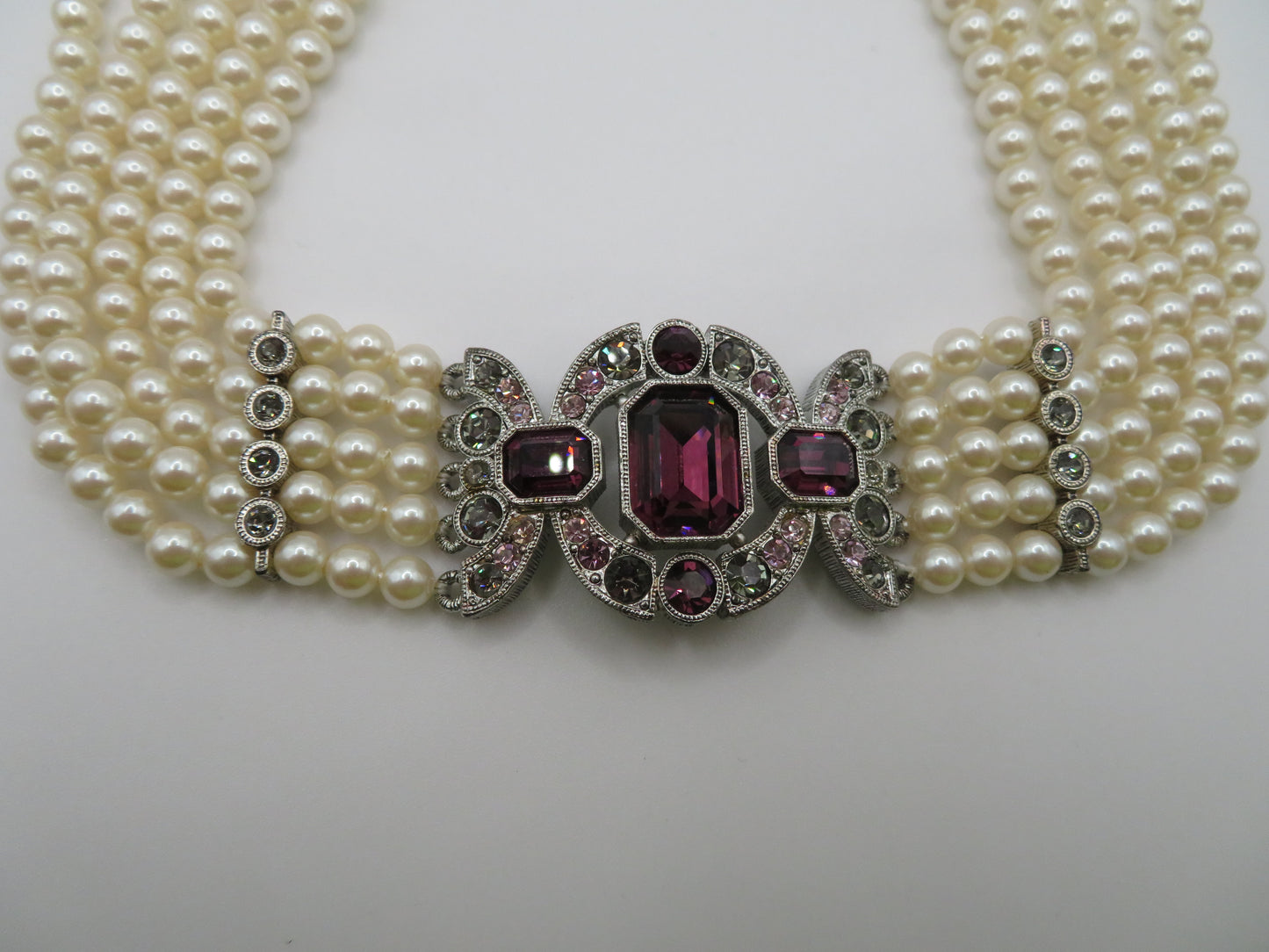 Vintage Decadent Princess 5-Strand Pearl Crystal Choker
