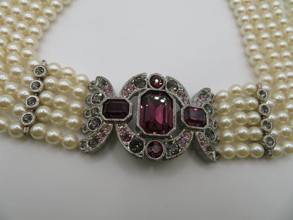 Vintage Decadent Princess 5-Strand Pearl Crystal Choker