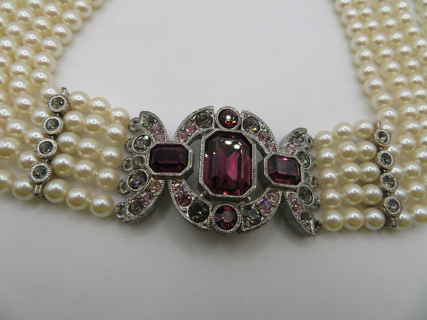 Vintage Decadent Princess 5-Strand Pearl Crystal Choker