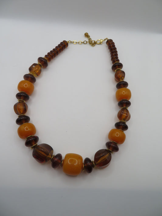 Vintage Chunky Amber Resin Beaded Necklace