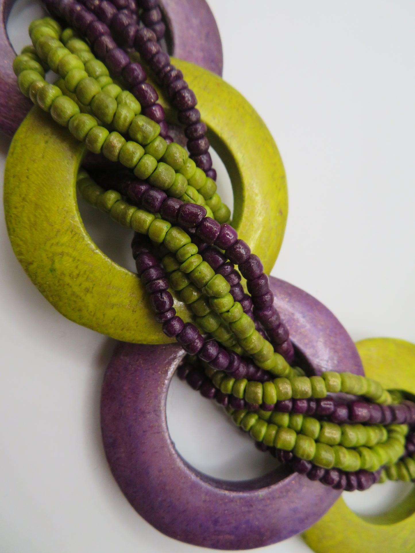 Vintage Eggplant Lime Wooden Statement Necklace