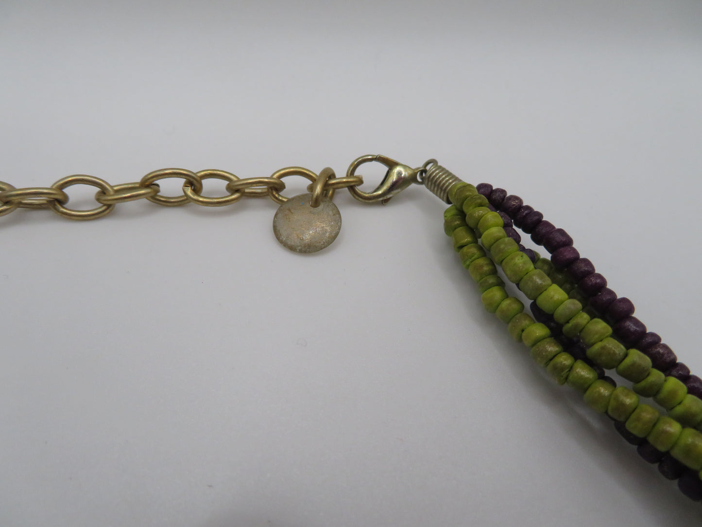 Vintage Eggplant Lime Wooden Statement Necklace