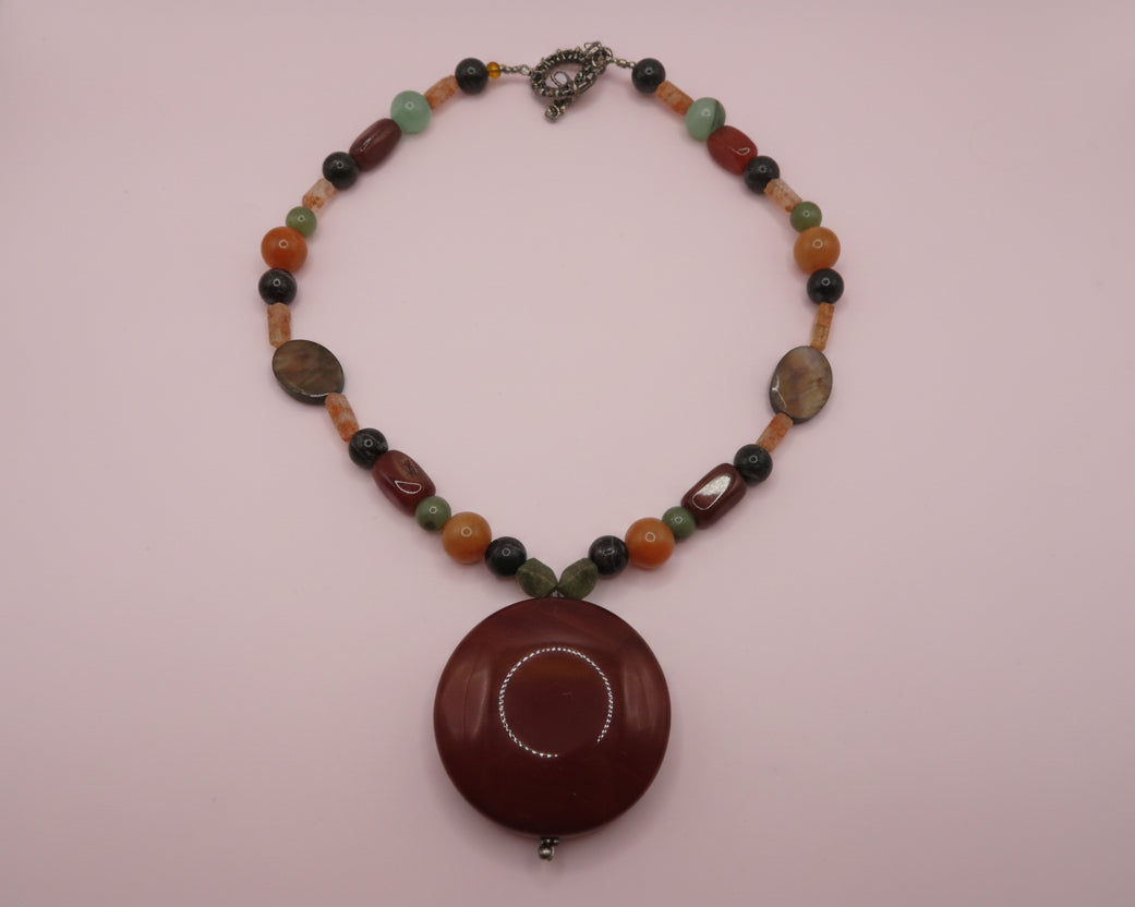 Vintage Carnelian Mixed Stone Pendant Necklace