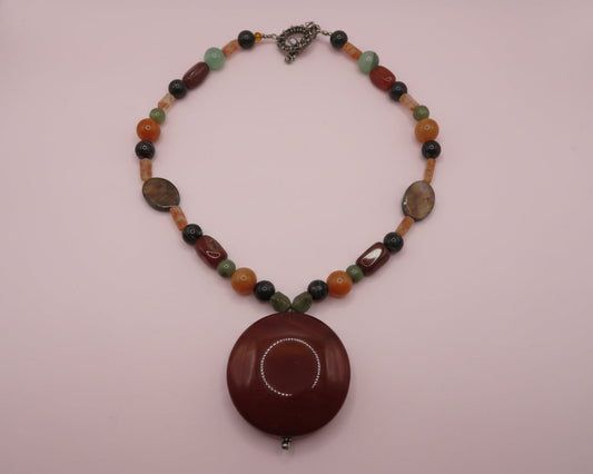 Vintage Carnelian Mixed Stone Pendant Necklace
