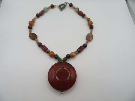 Vintage Carnelian Mixed Stone Pendant Necklace