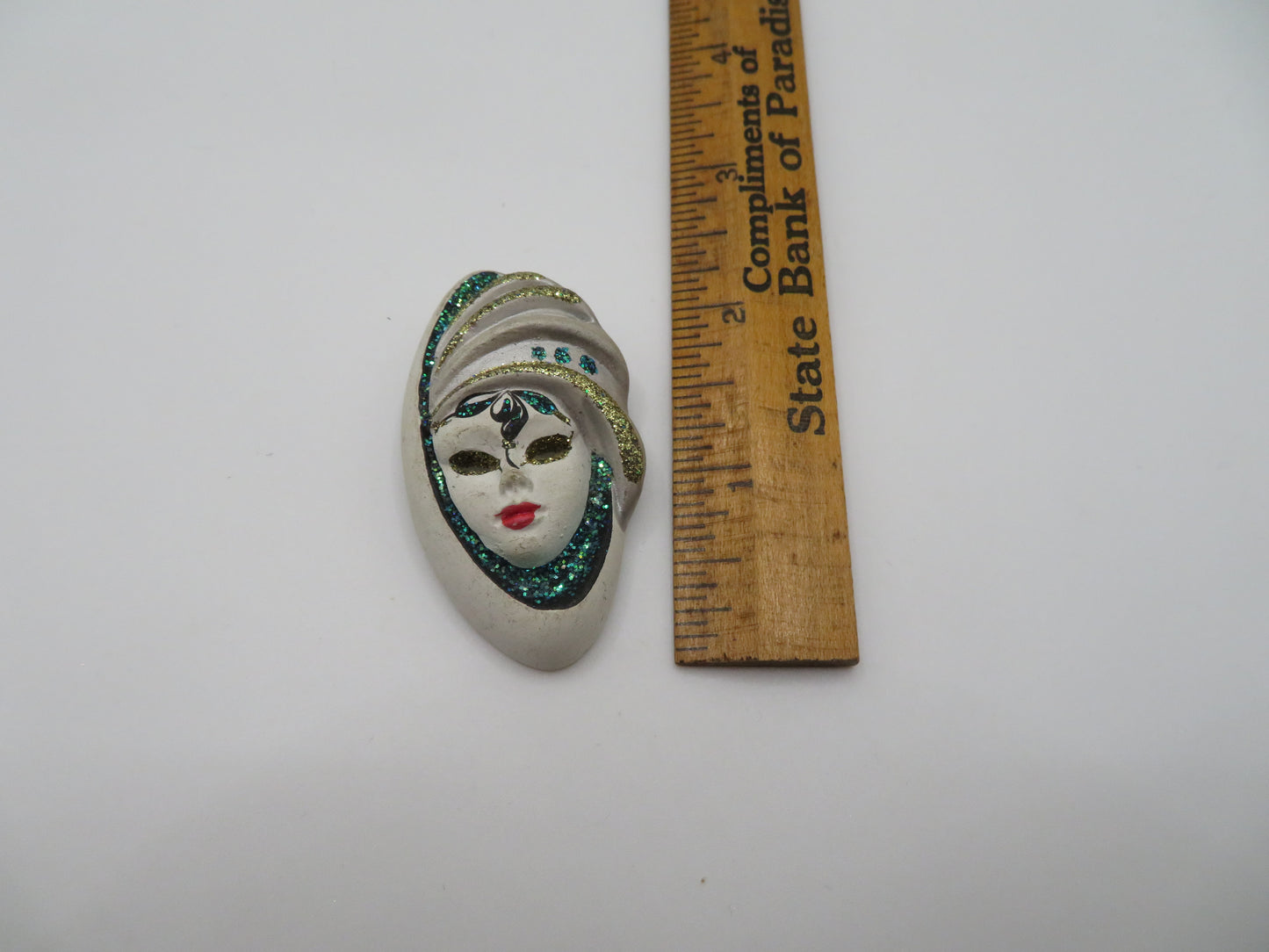 Vintage Whimsical Glitter Venetian Masked Lady Brooch