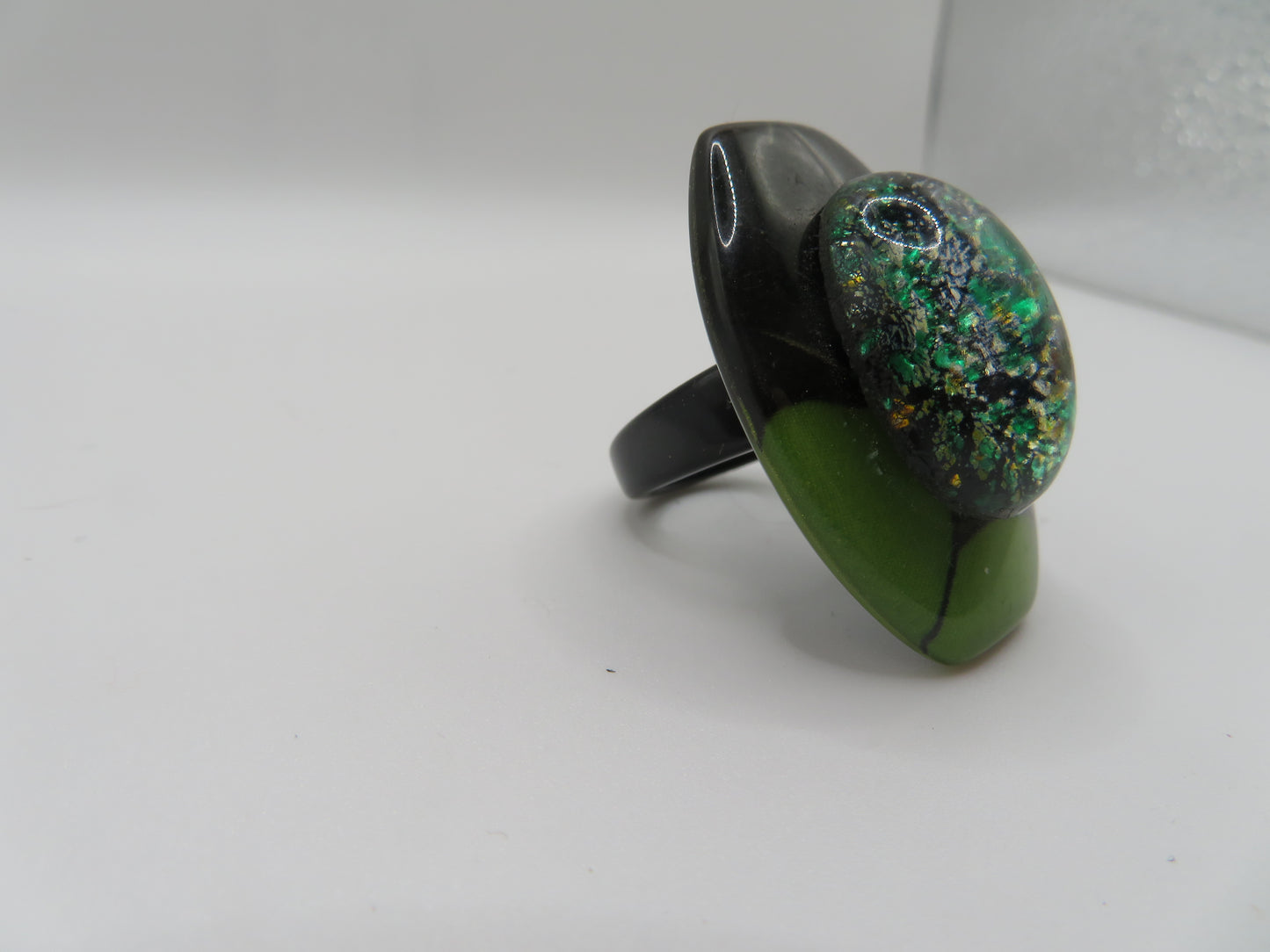 Vintage Chunky Green Cabochon Sparkle Statement Ring