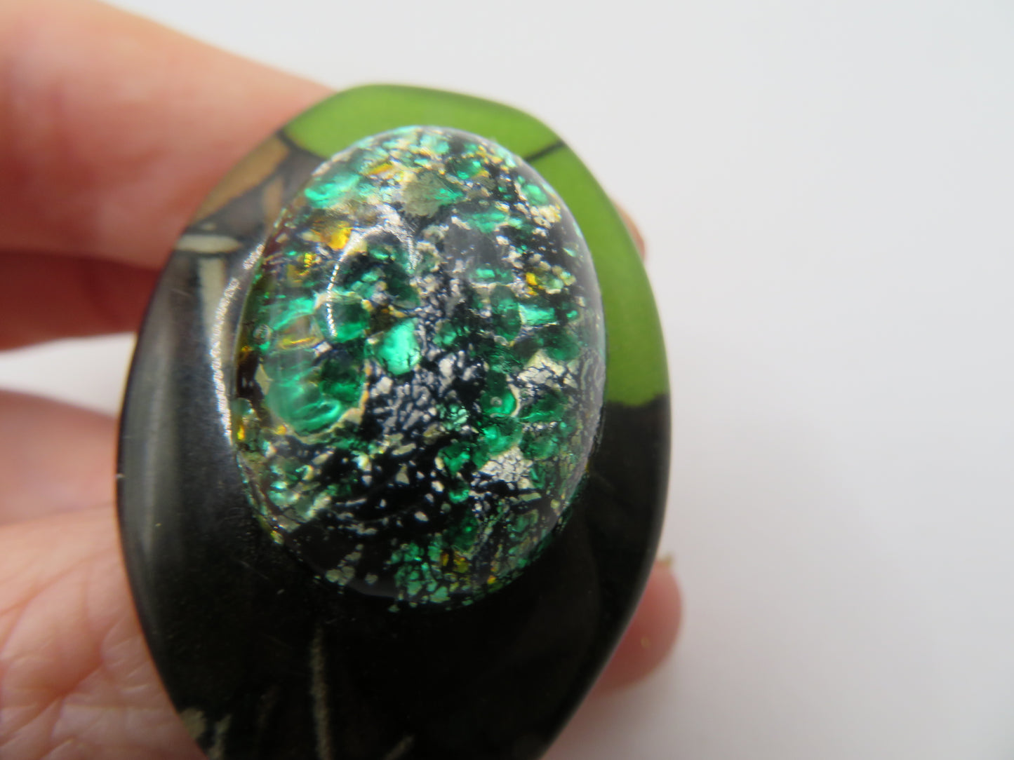 Vintage Chunky Green Cabochon Sparkle Statement Ring