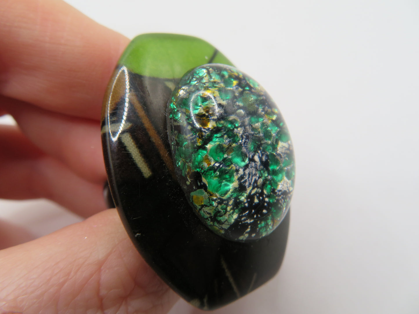 Vintage Chunky Green Cabochon Sparkle Statement Ring
