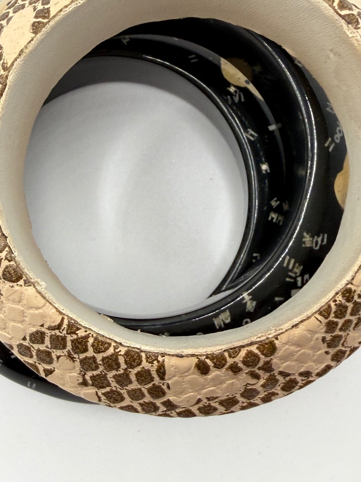 Vintage Snakeskin & Abstract Black Chunky Bangle Set - 3 Unique Bangles