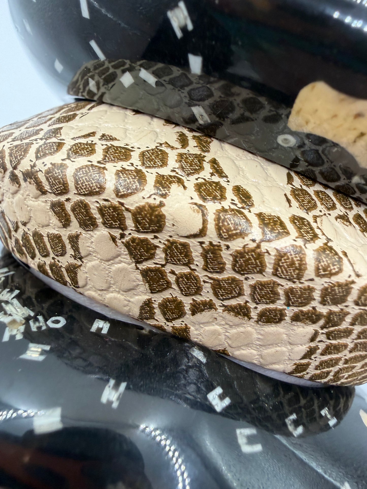 Vintage Snakeskin & Abstract Black Chunky Bangle Set - 3 Unique Bangles