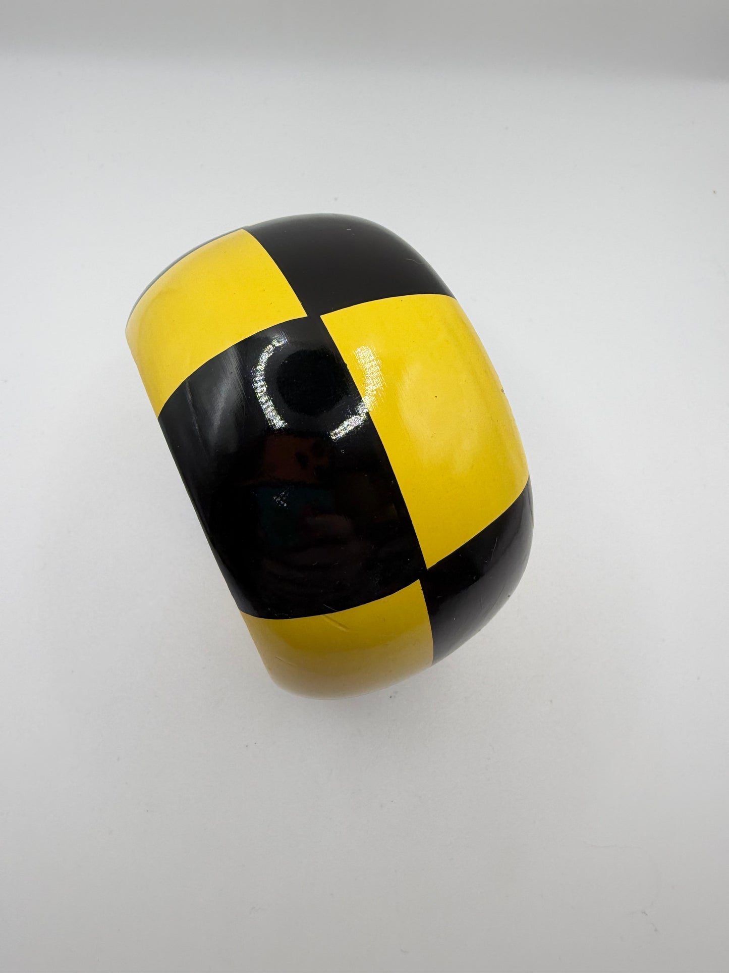 Vintage Yellow & Black Checkerboard Chunky Wooden Bangle