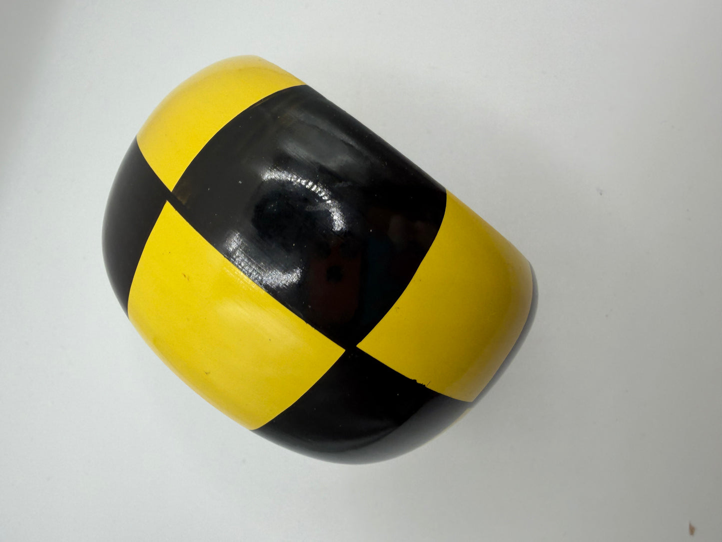 Vintage Yellow & Black Checkerboard Chunky Wooden Bangle