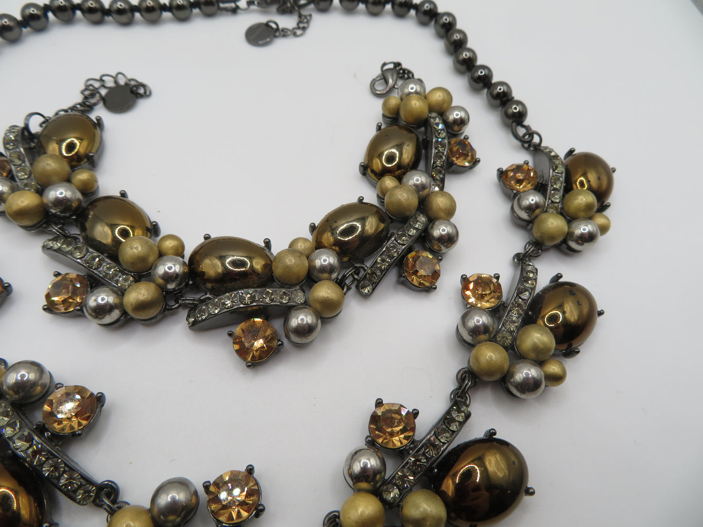 Vintage Golden Caramel Cabochon Rhinestone Necklace & Bracelet Set