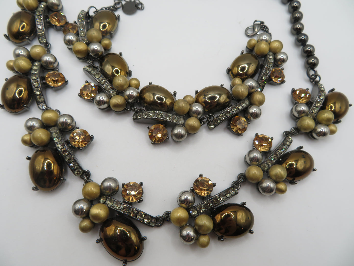 Vintage Golden Caramel Cabochon Rhinestone Necklace & Bracelet Set