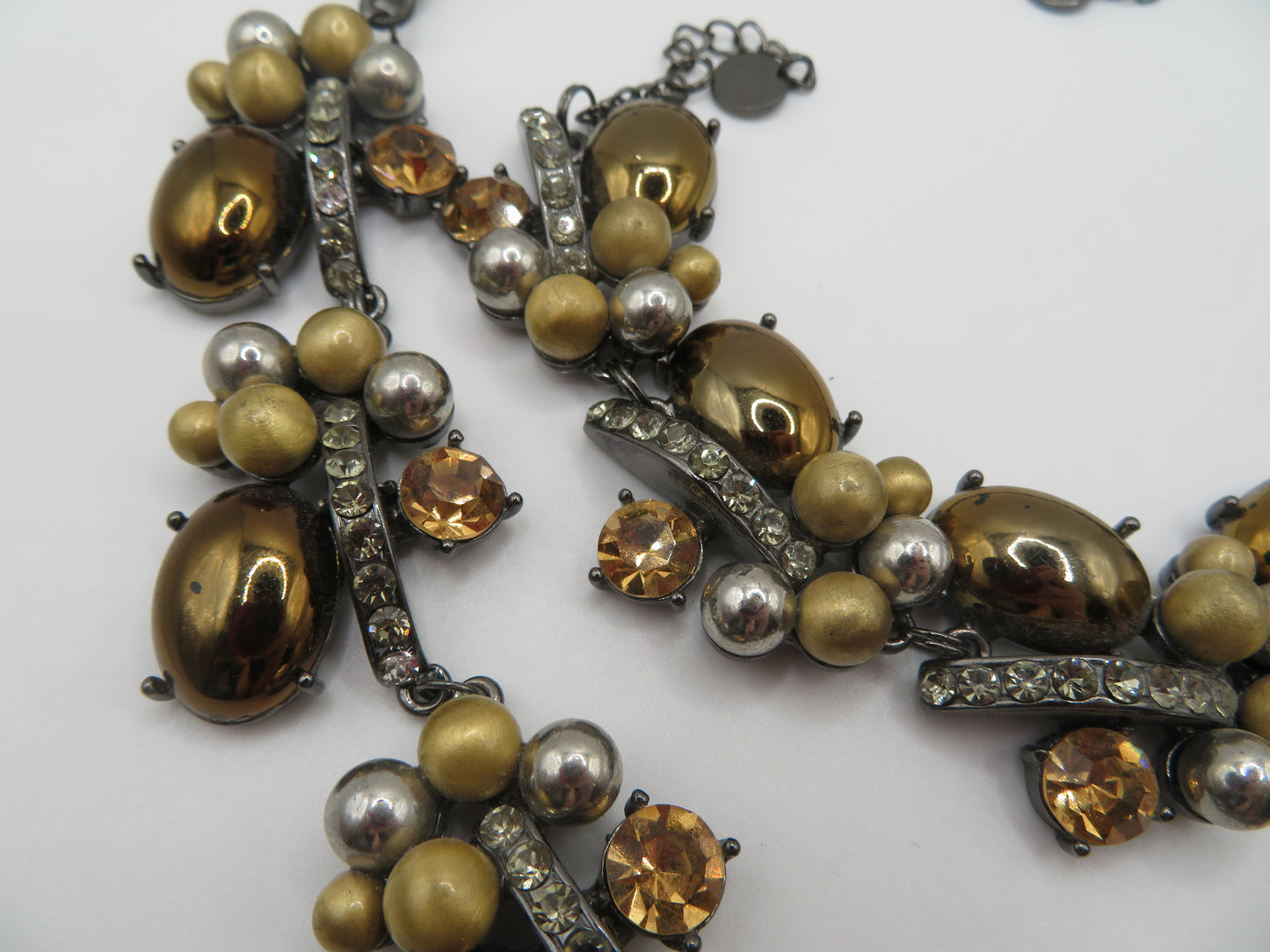 Vintage Golden Caramel Cabochon Rhinestone Necklace & Bracelet Set