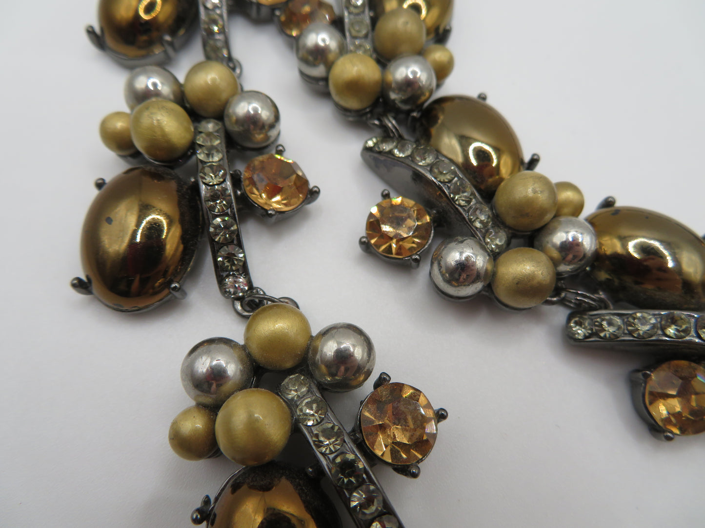 Vintage Golden Caramel Cabochon Rhinestone Necklace & Bracelet Set
