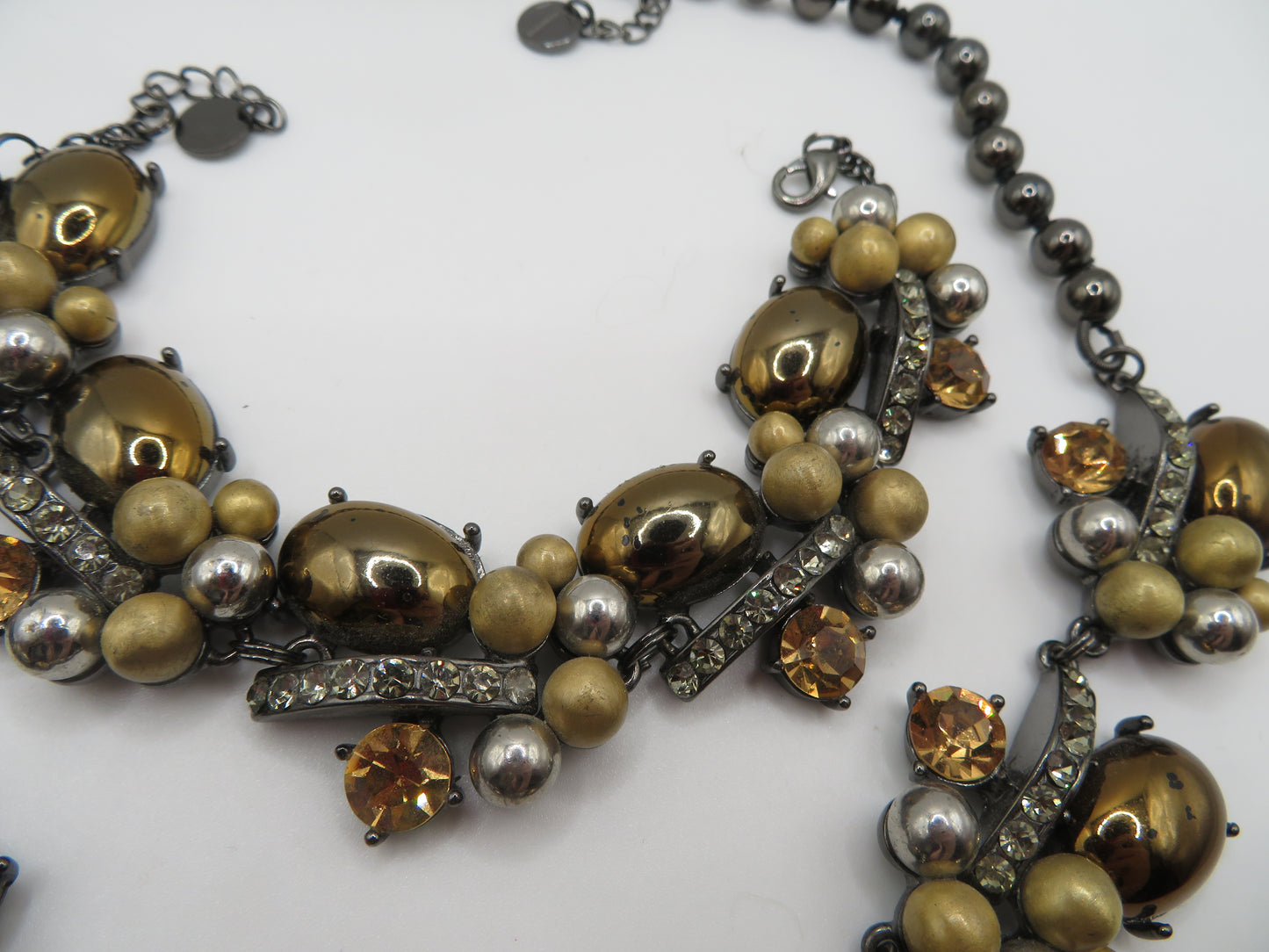 Vintage Golden Caramel Cabochon Rhinestone Necklace & Bracelet Set