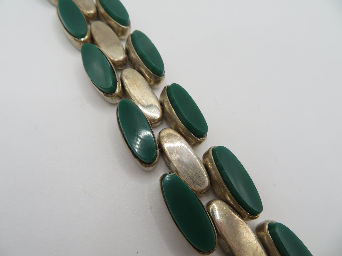Vintage Sterling Silver Malachite Link Bracelet