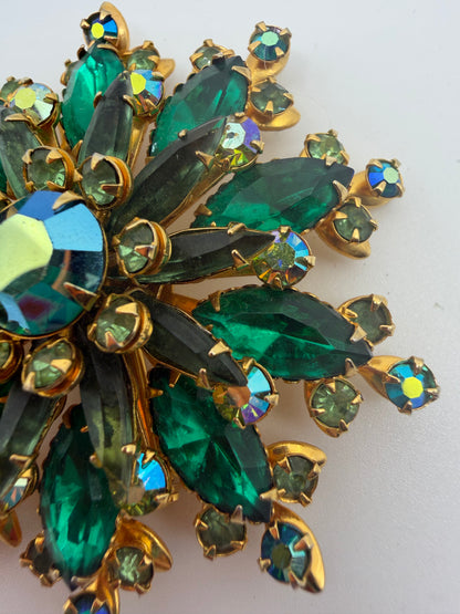 Vintage Emerald Green Midcentury Rhinestone Brooch