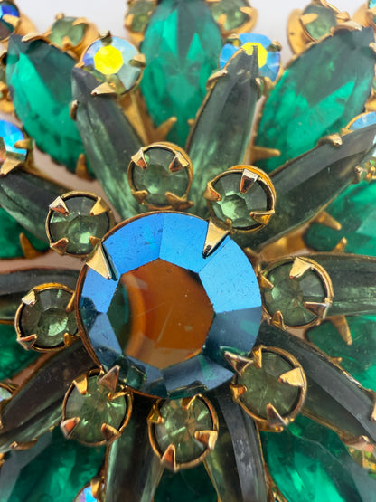 Vintage Emerald Green Midcentury Rhinestone Brooch