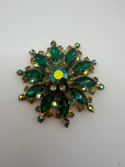 Vintage Emerald Green Midcentury Rhinestone Brooch