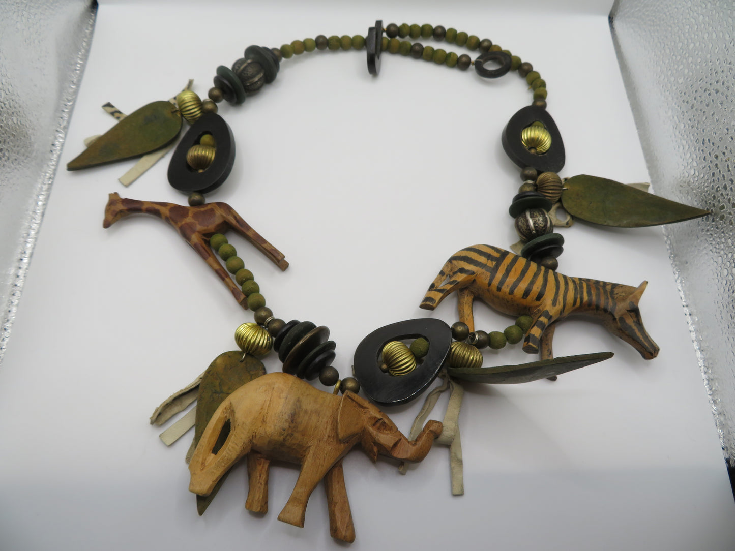 Vintage Massive Wooden Animal Charm Necklace