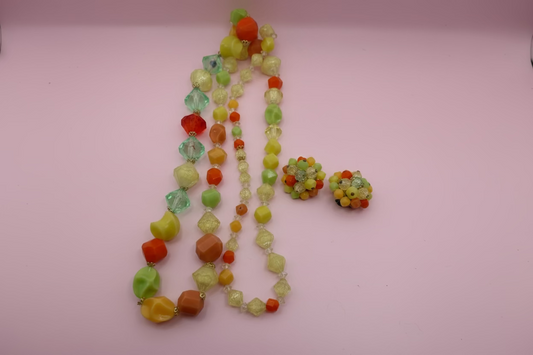 Vintage West Germany Fruit Salad Atomic Beaded Necklace & Earrings Set