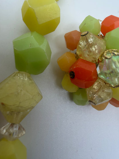 Vintage West Germany Fruit Salad Atomic Beaded Necklace & Earrings Set