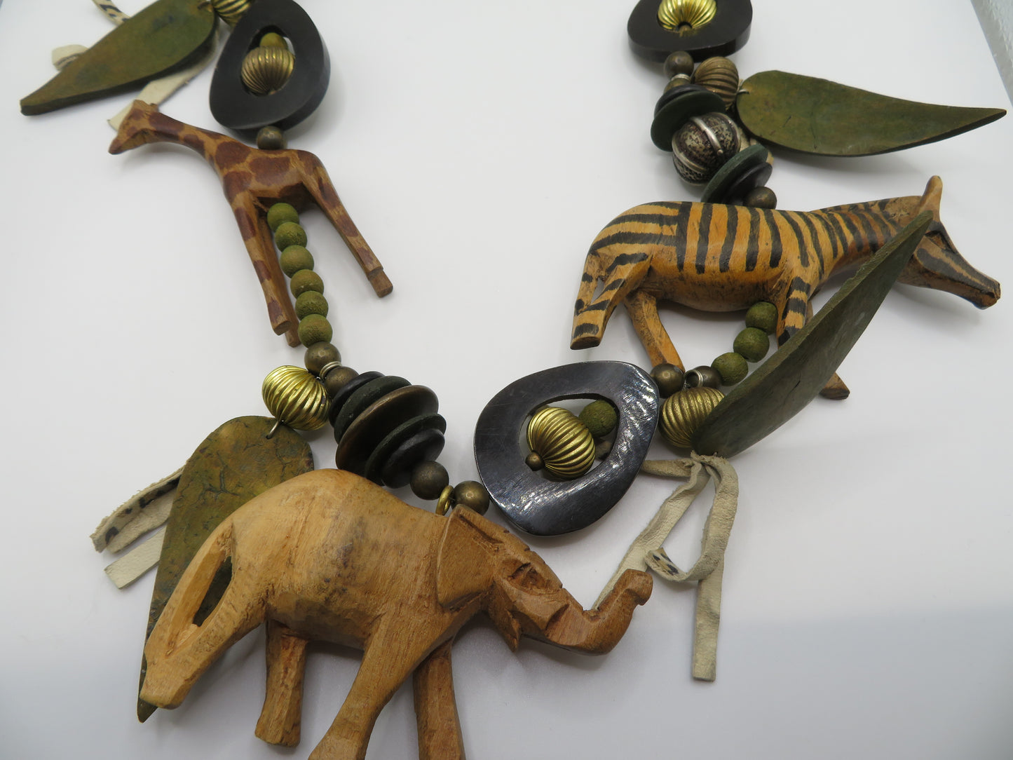 Vintage Massive Wooden Animal Charm Necklace