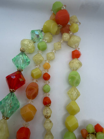 Vintage West Germany Fruit Salad Atomic Beaded Necklace & Earrings Set