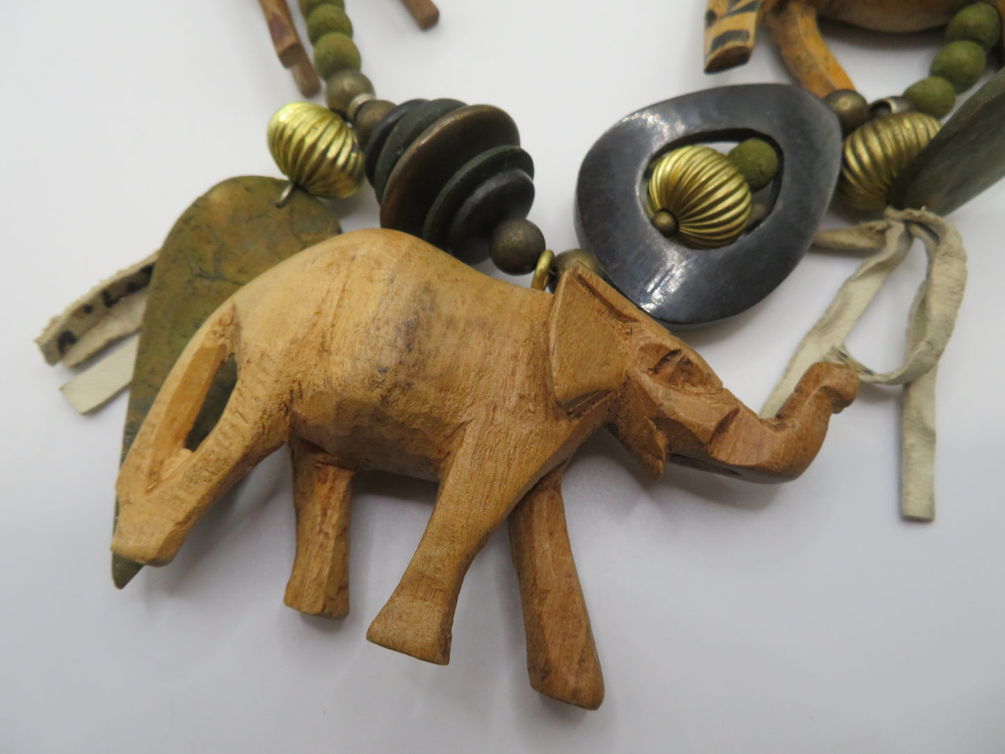 Vintage Massive Wooden Animal Charm Necklace